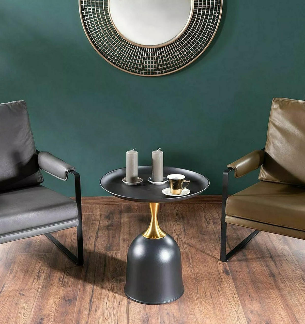 COUCHTISCH Libra schwarz / gold 51 / 51 / 61cm - Goldfarben/Schwarz, Holz/Keramik (51/51/61cm) - Feldmann-Wohnen