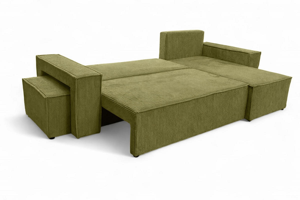 ECKSOFA Mit Schlaffunktion Und Pouf, Cordstoff Poso, Olive, Rechts, Best L Mit Pouf - Olivgrün, Holz (244/145cm) - Kaiser Möbel