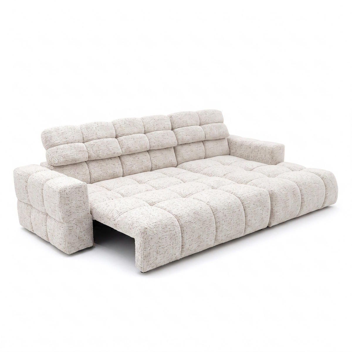 ECKSOFA TENDER Rechts mit Schlaffunktion und Verstellbare Kopfstützen, Chenille beige - Beige/Schwarz, Holz/Kunststoff (176/315cm) - Muffo