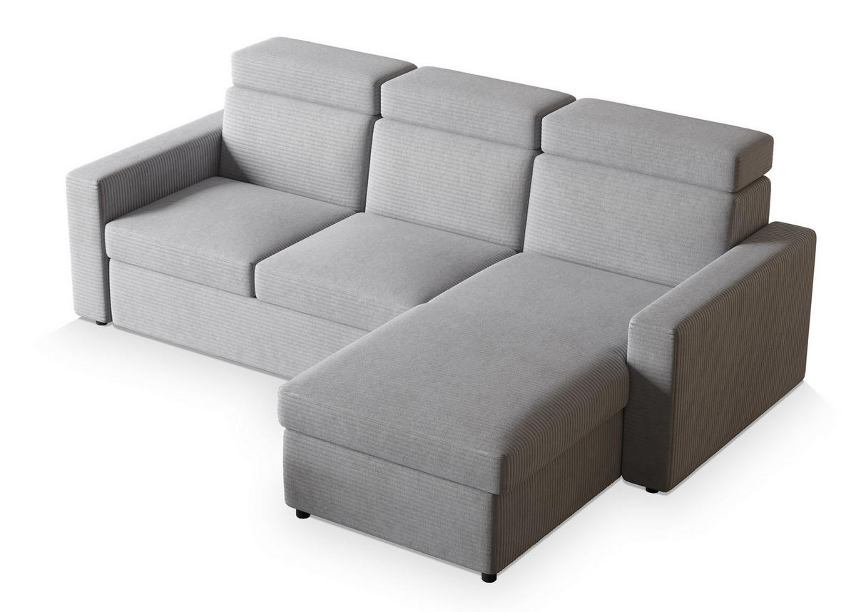 ECKSOFA PADWA Hellgrau Kordstoff mit Schlaffunktion - Hellgrau, Holz (227/168cm) - MASSENO