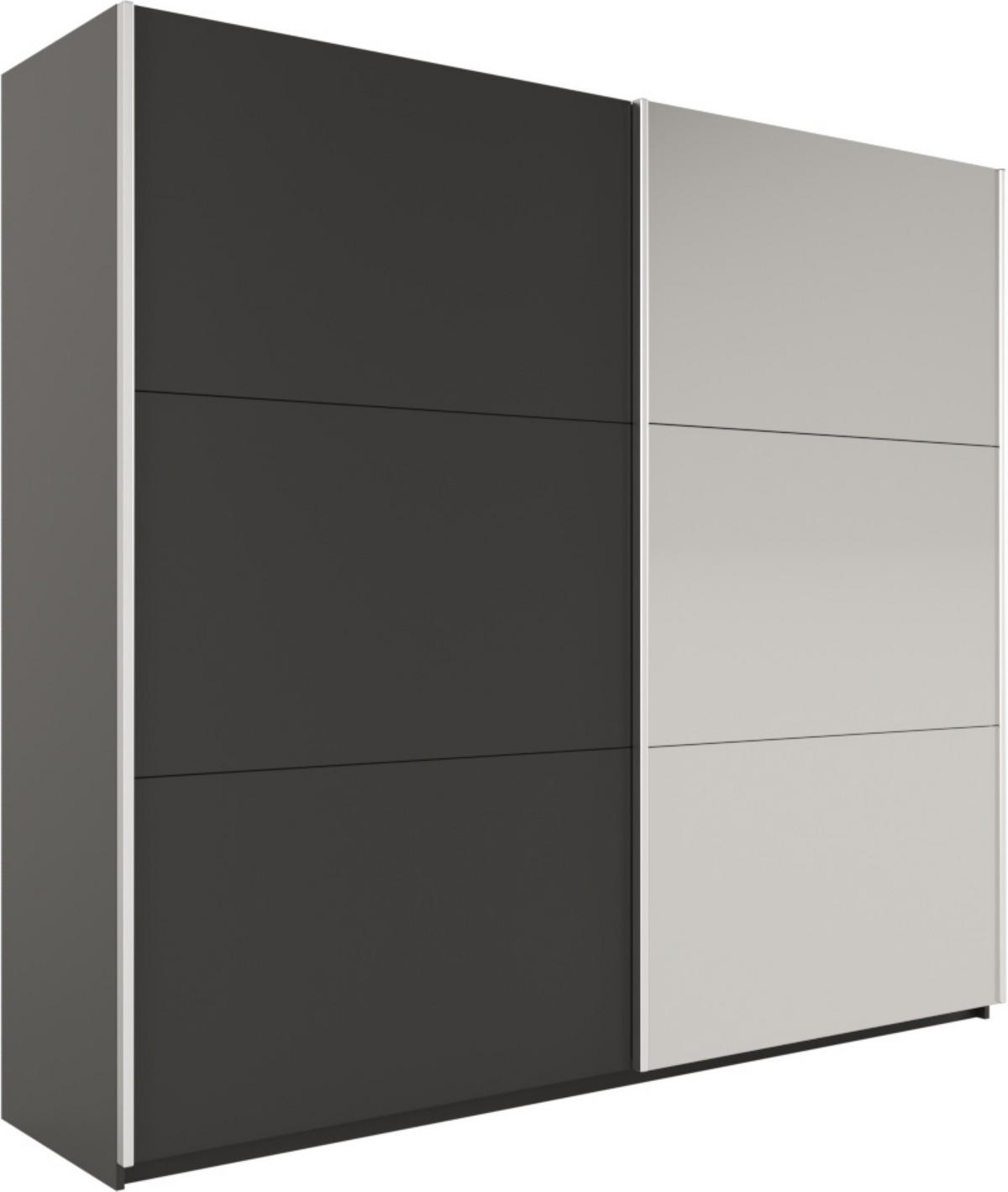 SCHWEBETÜRENSCHRANK IVERN 225/215/65 cm 2-türig mit Spiegel Schwarz - Schwarz, Holzwerkstoff (225/215/65cm) - MASSENO