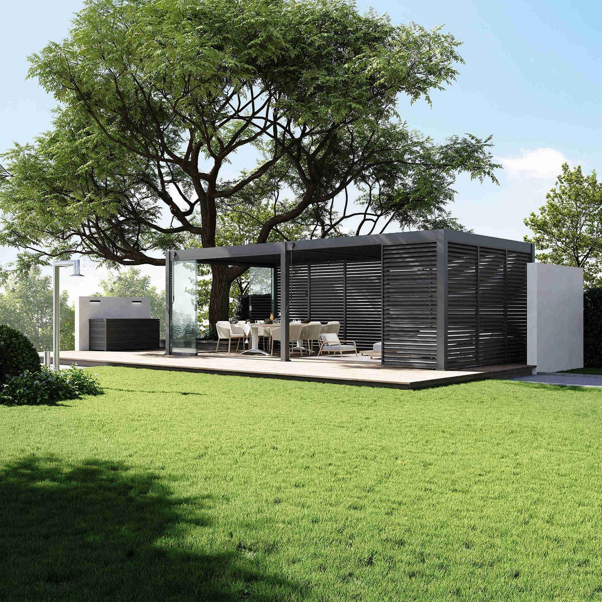 LAMELLENWAND für Pergola horizontal aus Aluminium 113cm Grau - Anthrazit, Metall (113/234/6cm) - WEIDE