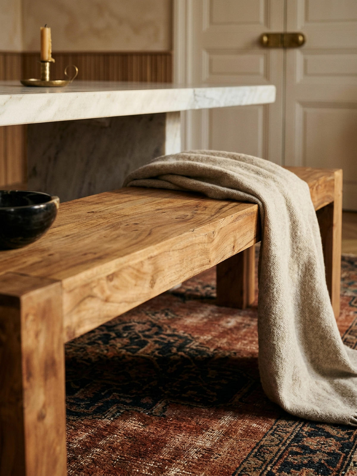 SITZBANK Massivholz Landhausstil handgefertigt, Beige 140x35x45 cm - Beige, Holz (140/45/35cm) - KADIMA DESIGN