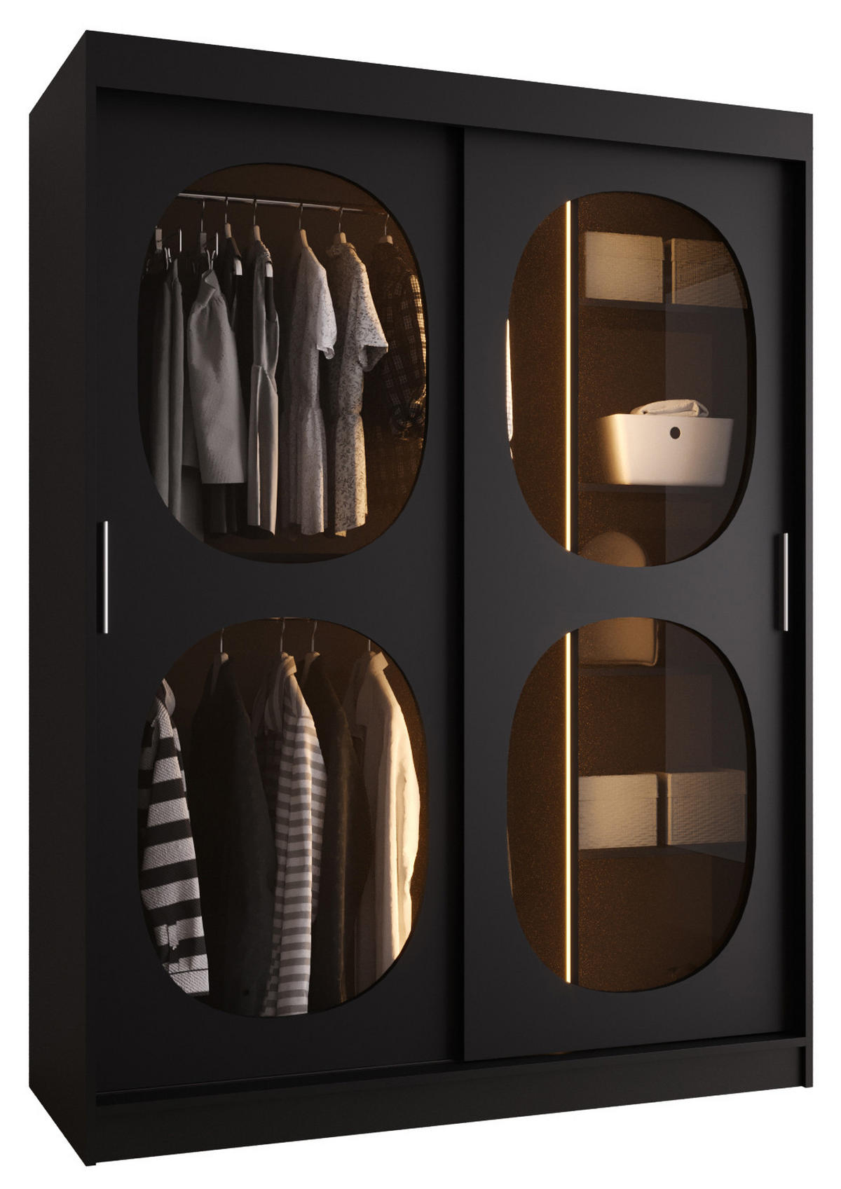 SCHWEBETÜRENSCHRANK 200/150/62 2-türig - Schwarz, Holz (150/200/62cm) - Abiks Möbel