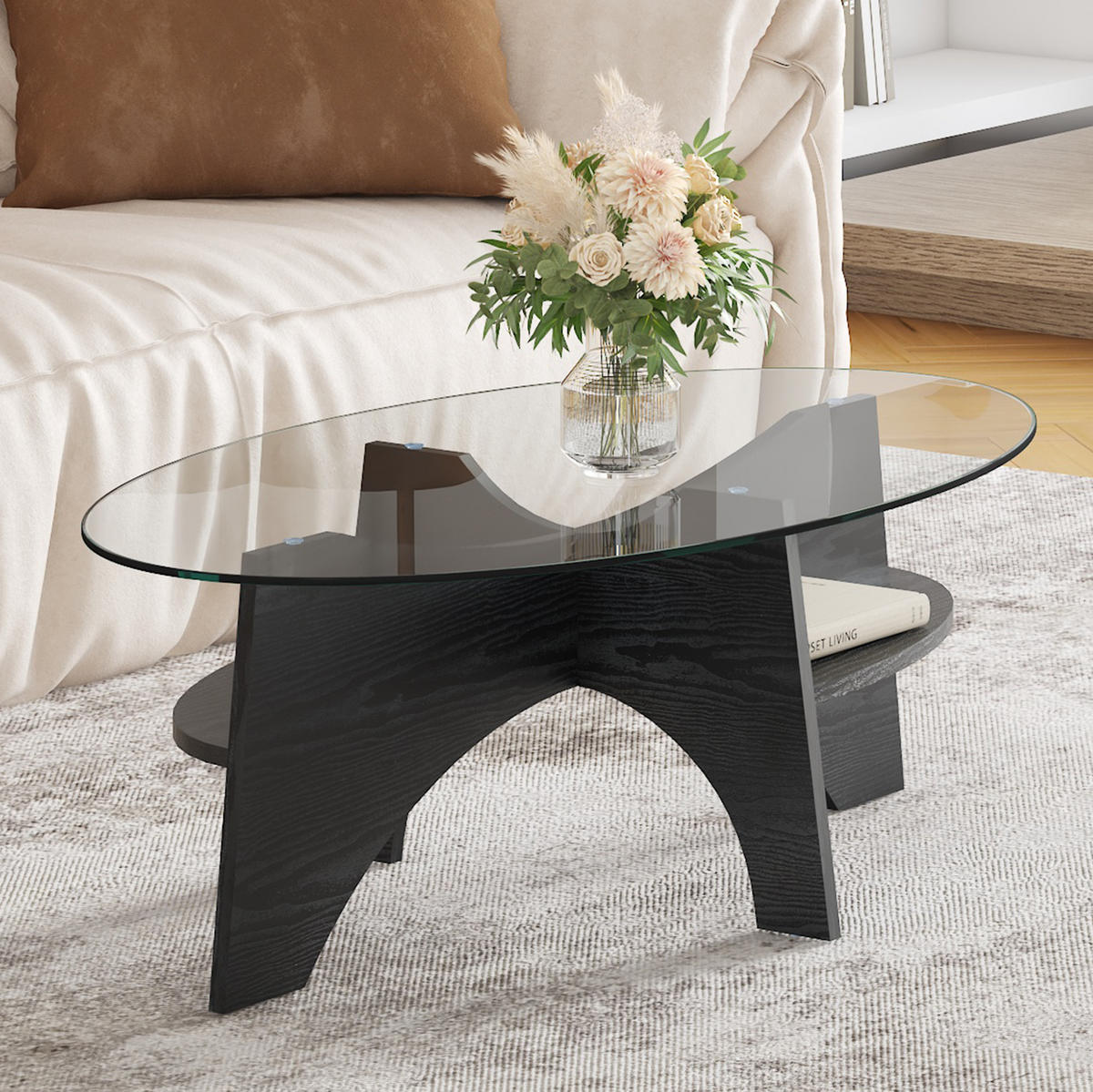 BEISTELLTISCH 104,9/60/35,6 cm in Schwarz/Transparent aus Glas und MDF - Schwarz, Holzwerkstoff (104.9/60/35.6cm) - Flora Grace