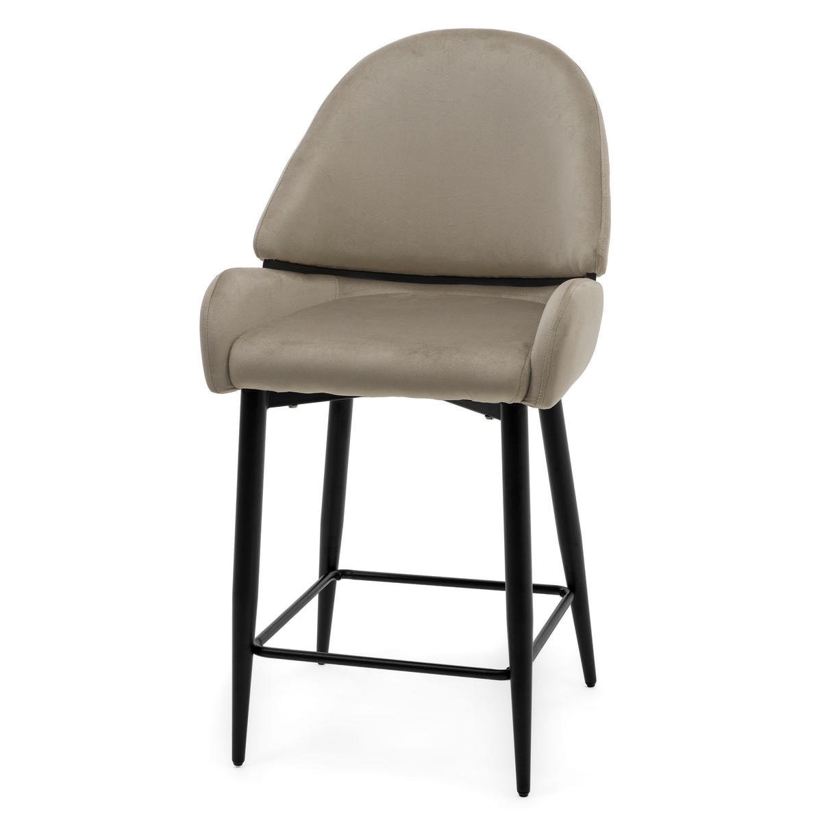 BARHOCKER BERGAMO gepolsterter mit Steppung - dunkelbeige - Samt Velour - Beige/Schwarz, Textil/Metall (56/106/61cm) - NEW HOME