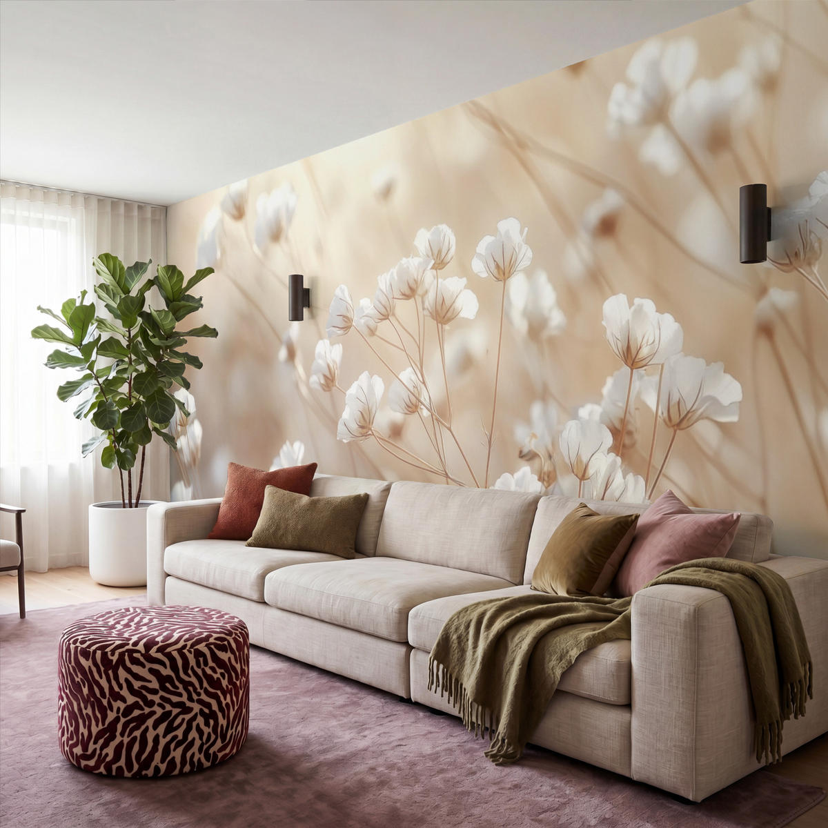 TAPETE - Wild - Blumen - Weiß - 450x220 cm - Creme, Papier (450/220cm) - OnlyWow