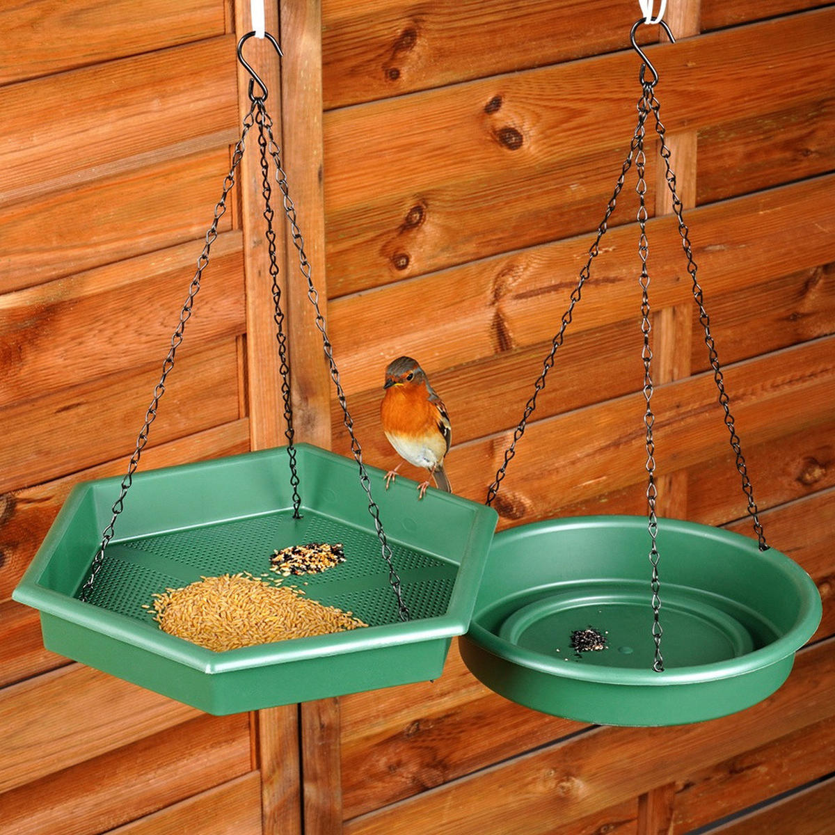 VOGELFUTTER-SET Hängestation & Tränke 2-teilig Dunkelgrün - Dunkelgrün, Kunststoff (32/28/28cm) - ProGarden
