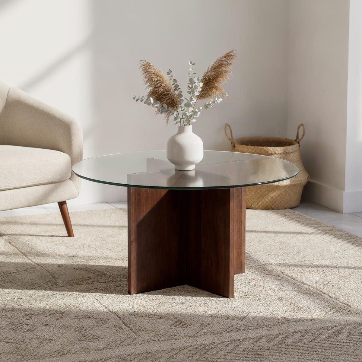 COUCHTISH Giulia Moderner aus Klarglas und Walnussholz - Transparent/Braun, Holz (80/80/45cm) - Sicaan