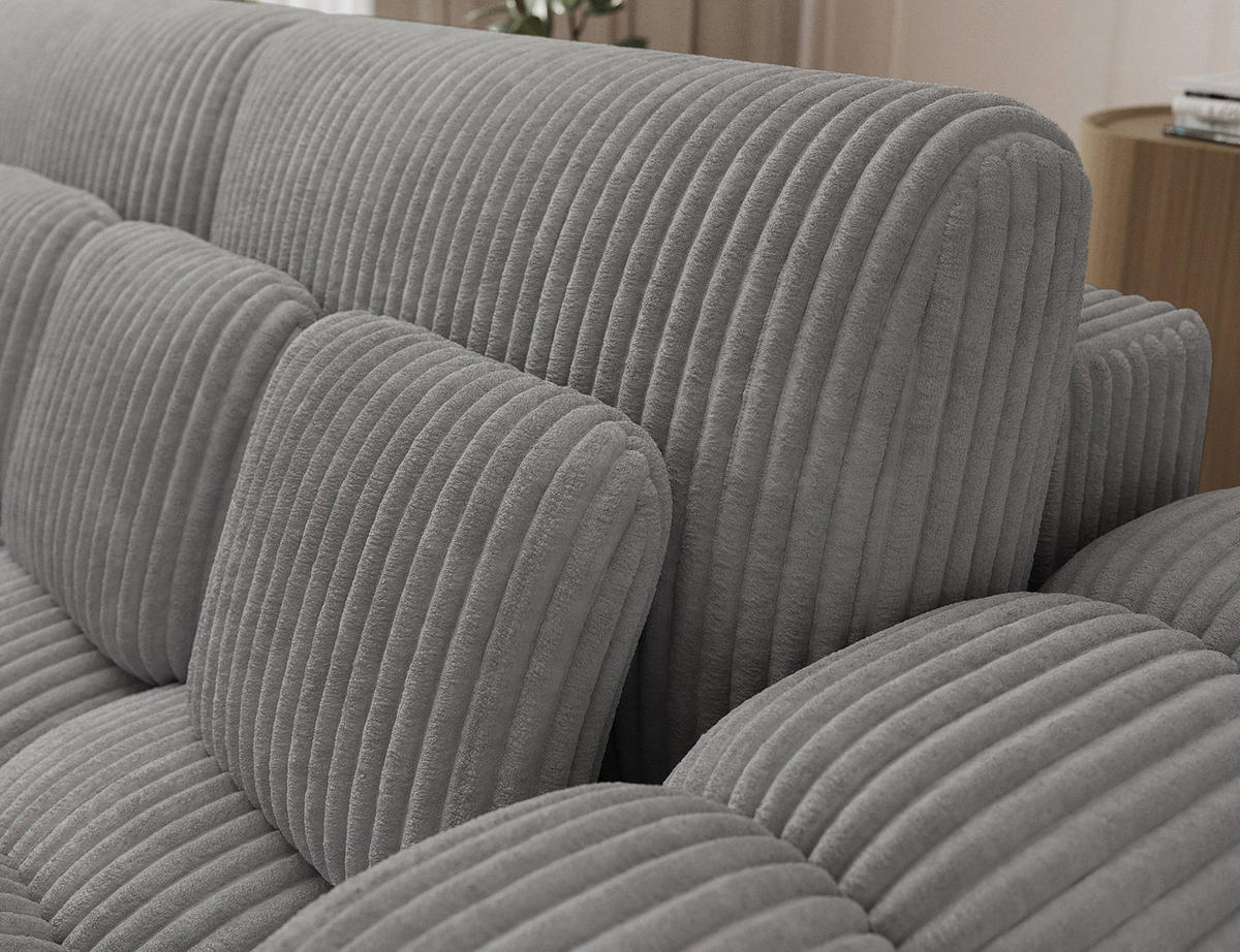 SCHLAFSOFA COTONN 256 cm – Modernes 3-Sitzer Sofa mit Schlaffunktion, Bettkasten und Dekokissen - Grau, Kunststoff (256/119/105cm) - Wohnideebilder
