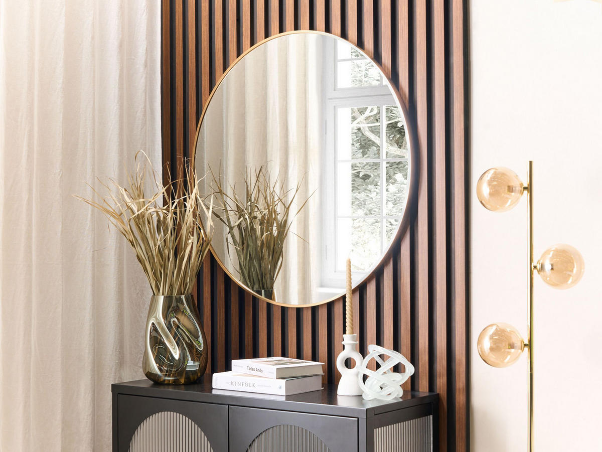 WANDSPIEGEL rund 80/80 cm Gold Annemasse - Goldfarben, Glas (80/3/80cm) - Beliani