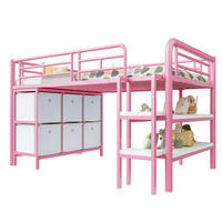 HOCHBETT 90/200 cm Pink Metall mit Stauraum und breiter Treppe - Rosa, Metall (90/200cm) - OKWISH