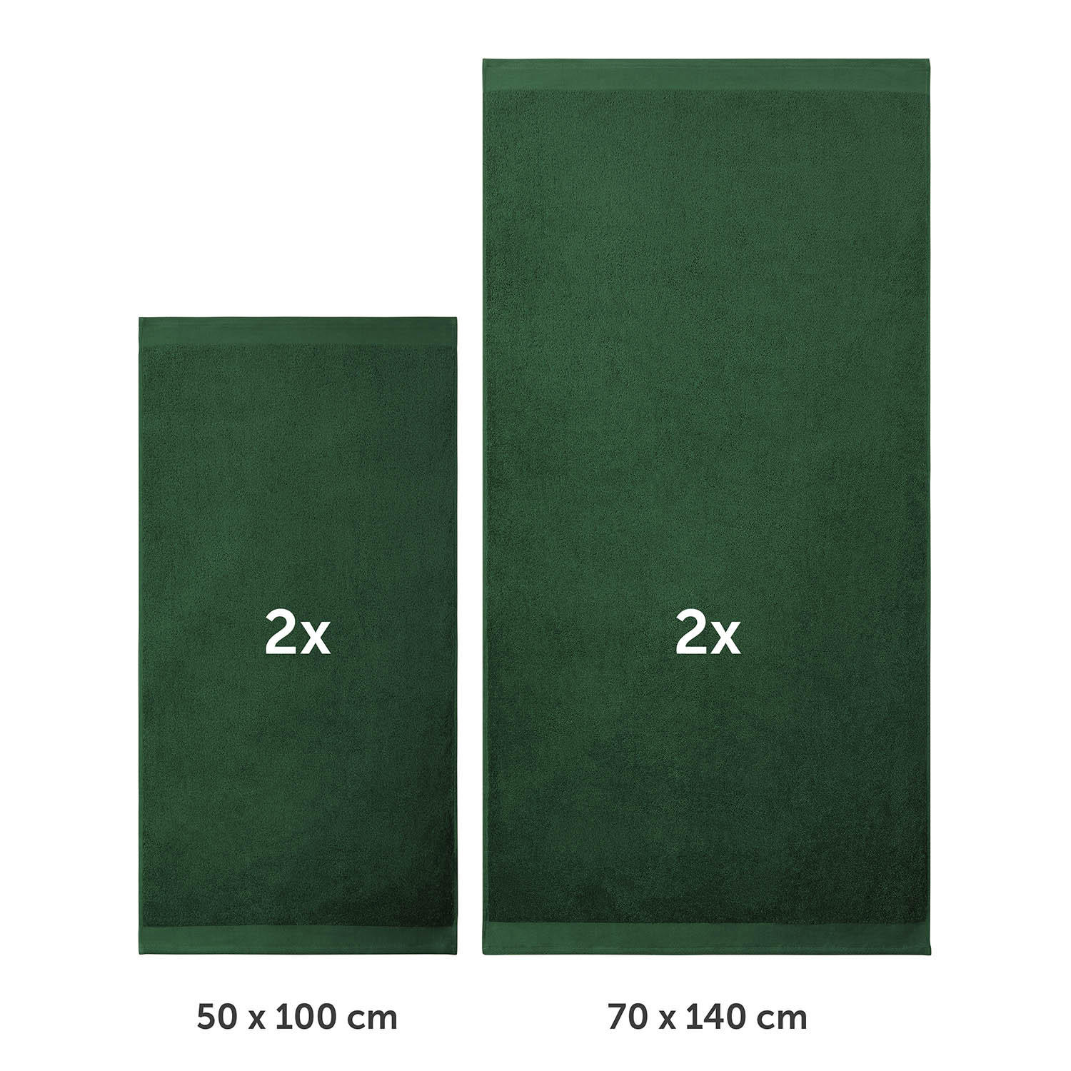 BADETUCH 4-teilig, 2x Badetuch 70/140 + 2x Handtuch 50/100 cm, Dunkelgrün - Dunkelgrün, Textil (70/140cm) - Blumtal