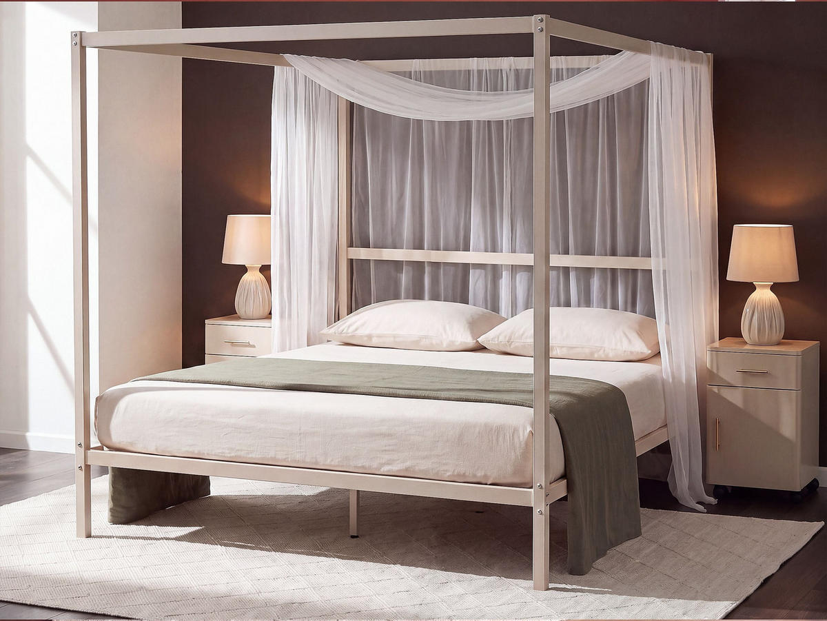 HIMMELBETT Metall 160/200 cm Hellbeige Lestards - Beige, Metall (160/200cm) - Beliani