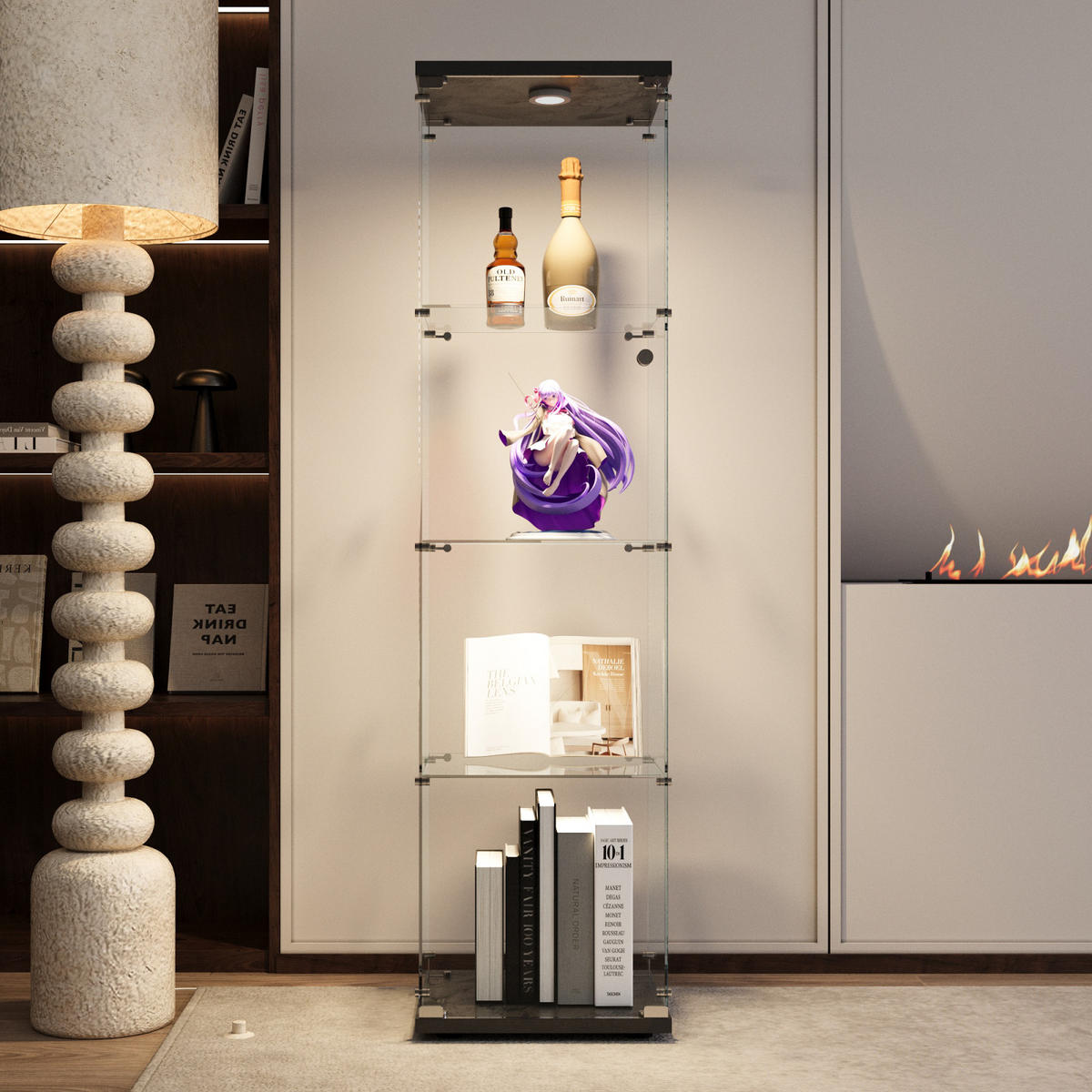 VITRINE LED-Glasvitrine Schwarz Mit Tür, 4 Ebenen, Licht & Schloss - Schwarz, Holz (36/164/42cm)