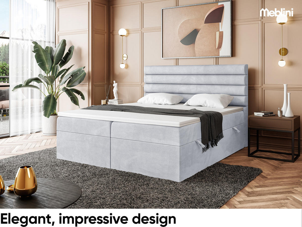 BOXBETT KARIM 140x200 cm in Hellgrau Samt - Hellgrau/Schwarz, Holz/Holzwerkstoff (140/200cm) - Meblini
