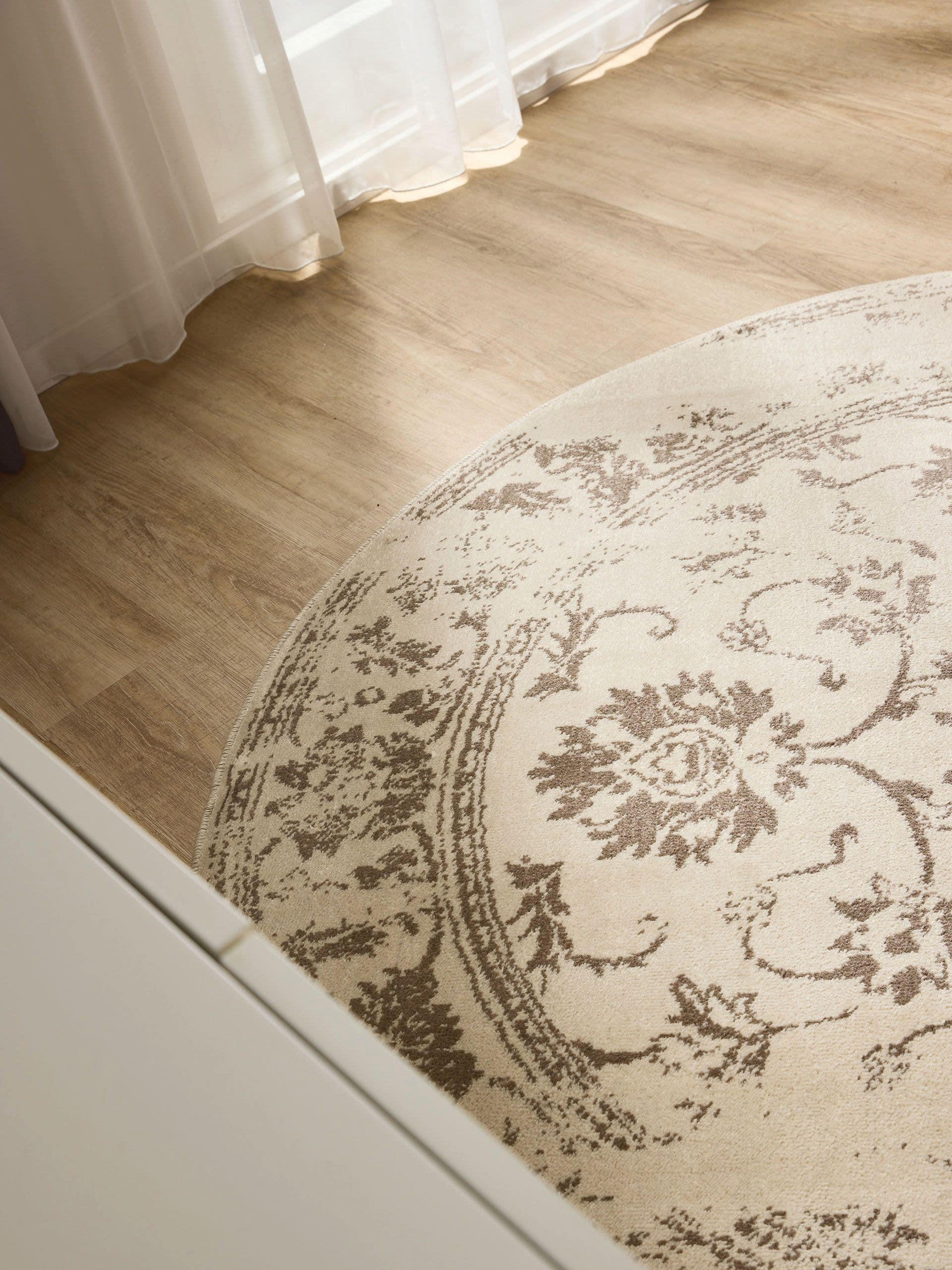 VINTAGE-TEPPICH Suki ø 160 cm rund - Creme/Braun, Kunststoff (160/160cm) - benuta