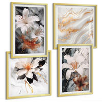 BILDER SET 4er Set - 50x50 cm & 40x60 cm Goldrahmen - Blumen Marmor weiß schwarz - Goldfarben, Kunststoff (50/50cm) - TULUP