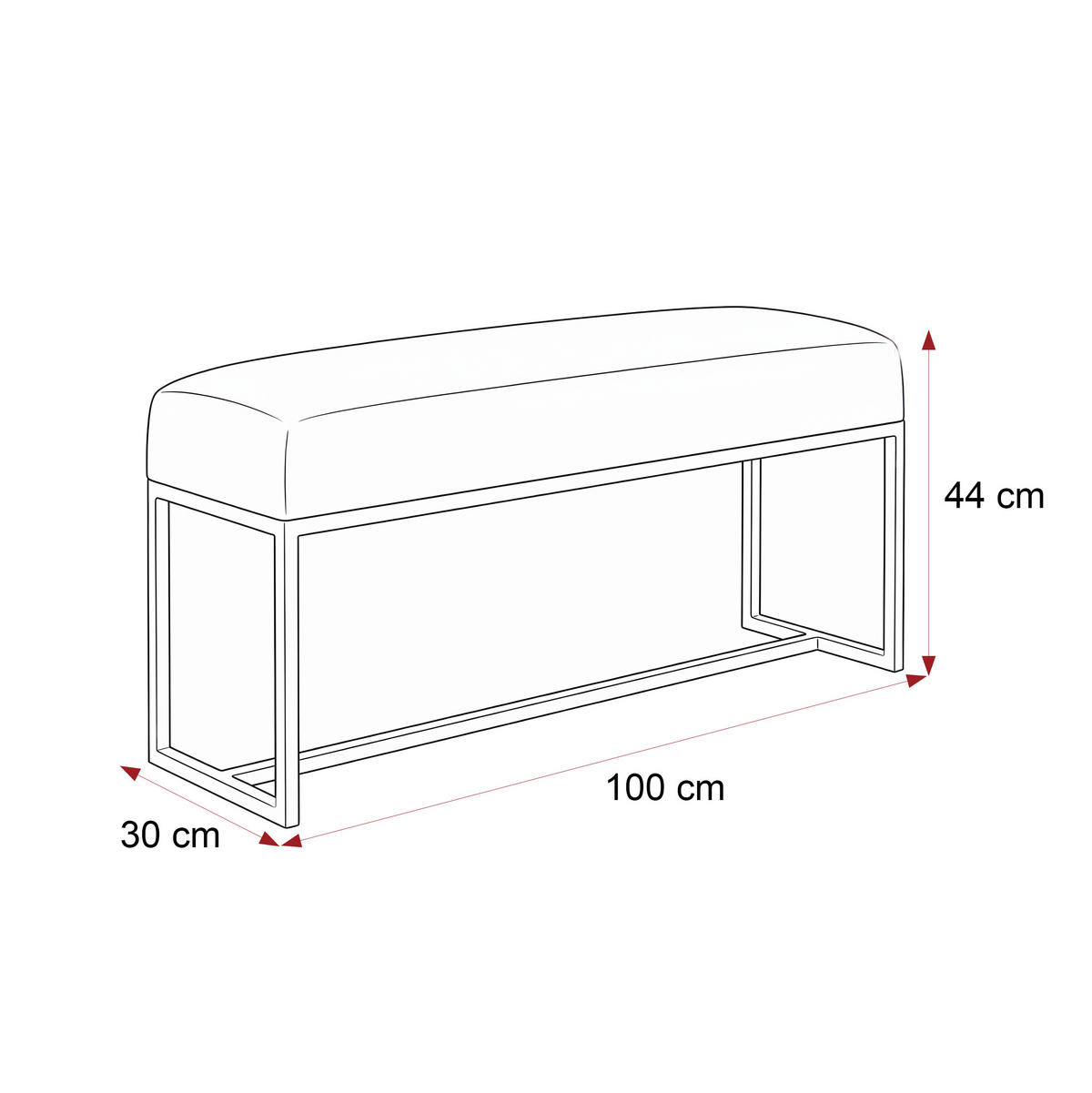 POLSTERBANK MUSE 100 cm Schwarz / Grau ,Metallgestell - Grau, Metall (100/47/30cm) - Idohome