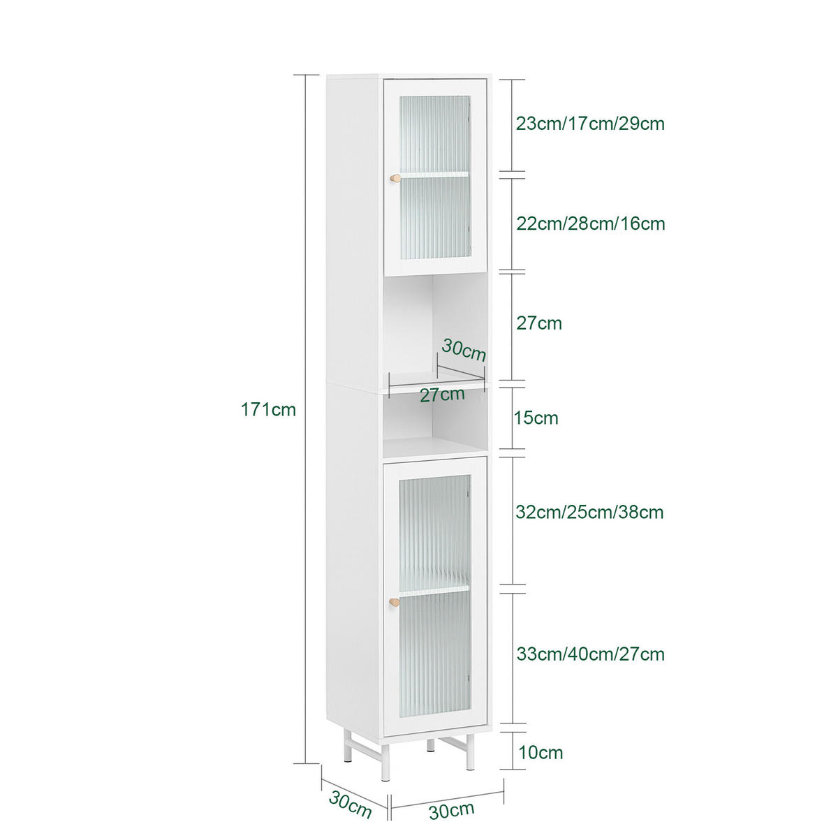 HOCHSCHRANK Weiß - Weiß, Holzwerkstoff (30/171/30cm) - SoBuy