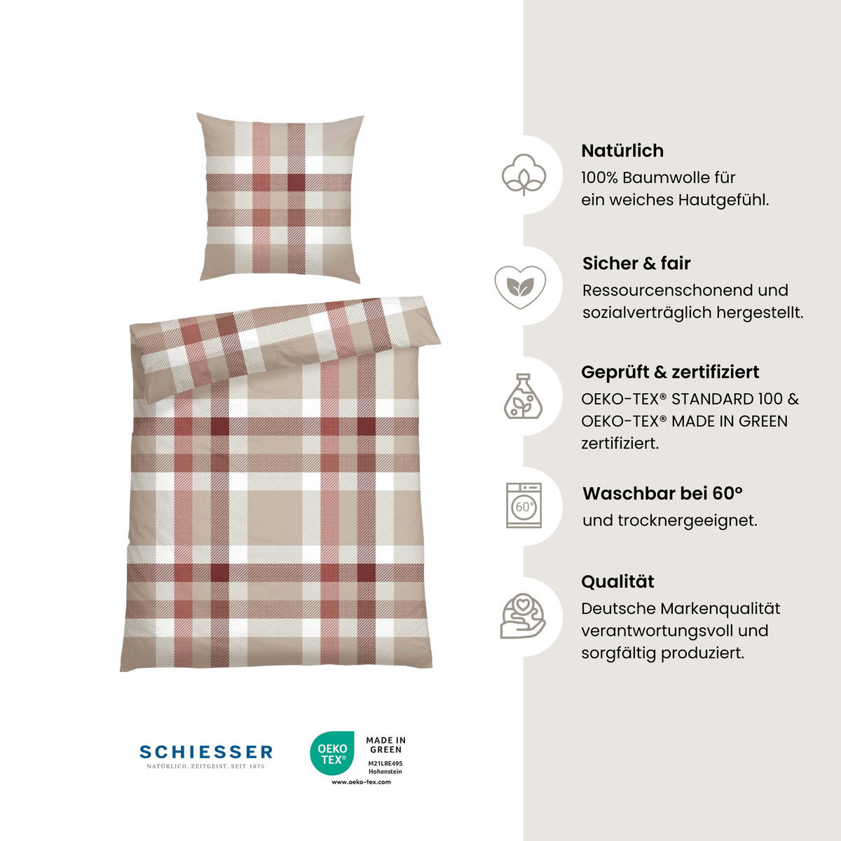 BETTWÄSCHESET Kris - Renforcé - 2-teilig - 135 x 200 cm - Beige-Rot - Rot, Textil (135/200cm) - SCHIESSER