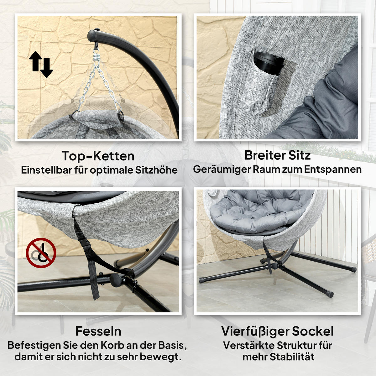 HÄNGESESSEL für den Außenbereich - Grau, Metall (116/180/118cm) - Outsunny