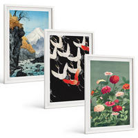 BILDER SET 3er Set - 40x60 cm Weißer Rahmen - Berge, Wasserfälle, Vögel, Blumen - Weiß, Kunststoff (40/60cm) - TULUP