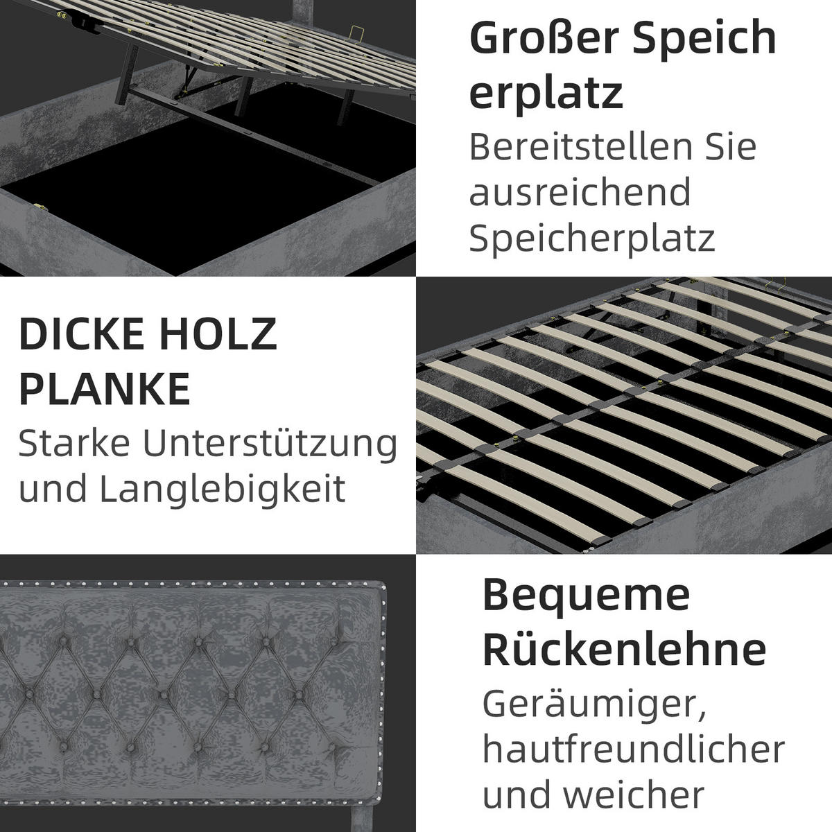 POLSTERBETT 140x200 cm Samt Stauraum hydraulisch grau - Grau, Textil (140/200cm) - LEBENLANG