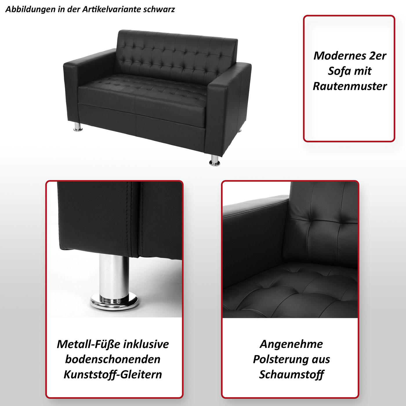 2-SITZER SOFA Schwarz - Schwarz, Textil (139/82/75cm) - MCW