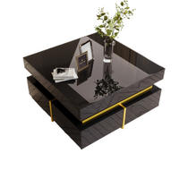 COUCHTISCH 70/35,5 cm schwarz mit Hochglanz-Oberfläche und goldenen Akzenten - Schwarz, Holzwerkstoff (70/70/35.5cm) - OKWISH