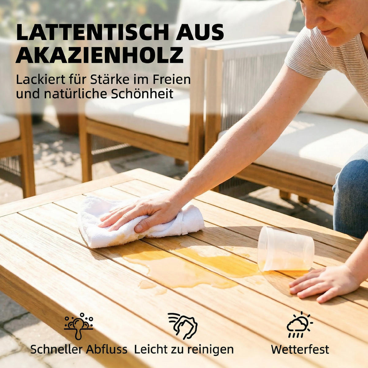 GARTENSET 4-teilig Beige 120.0/60.0/64.0 cm - Beige, Holz