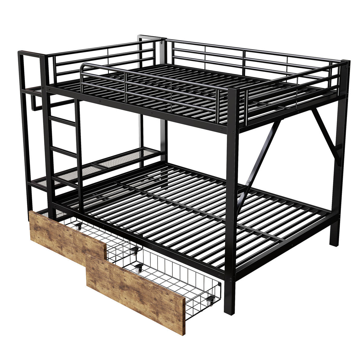 ETAGENBETT 140/200 cm Schwarz mit LED-Beleuchtung und 2 Schubladen - Schwarz, Metall (140/200cm) - Flora Grace