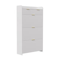 SCHUHSCHRANK 80cm Eiche-Optik mit Rattan-Front & 3 Fächern, Modern - Weiß, Holz (24.2/133.5/77.1cm) - CASIVA