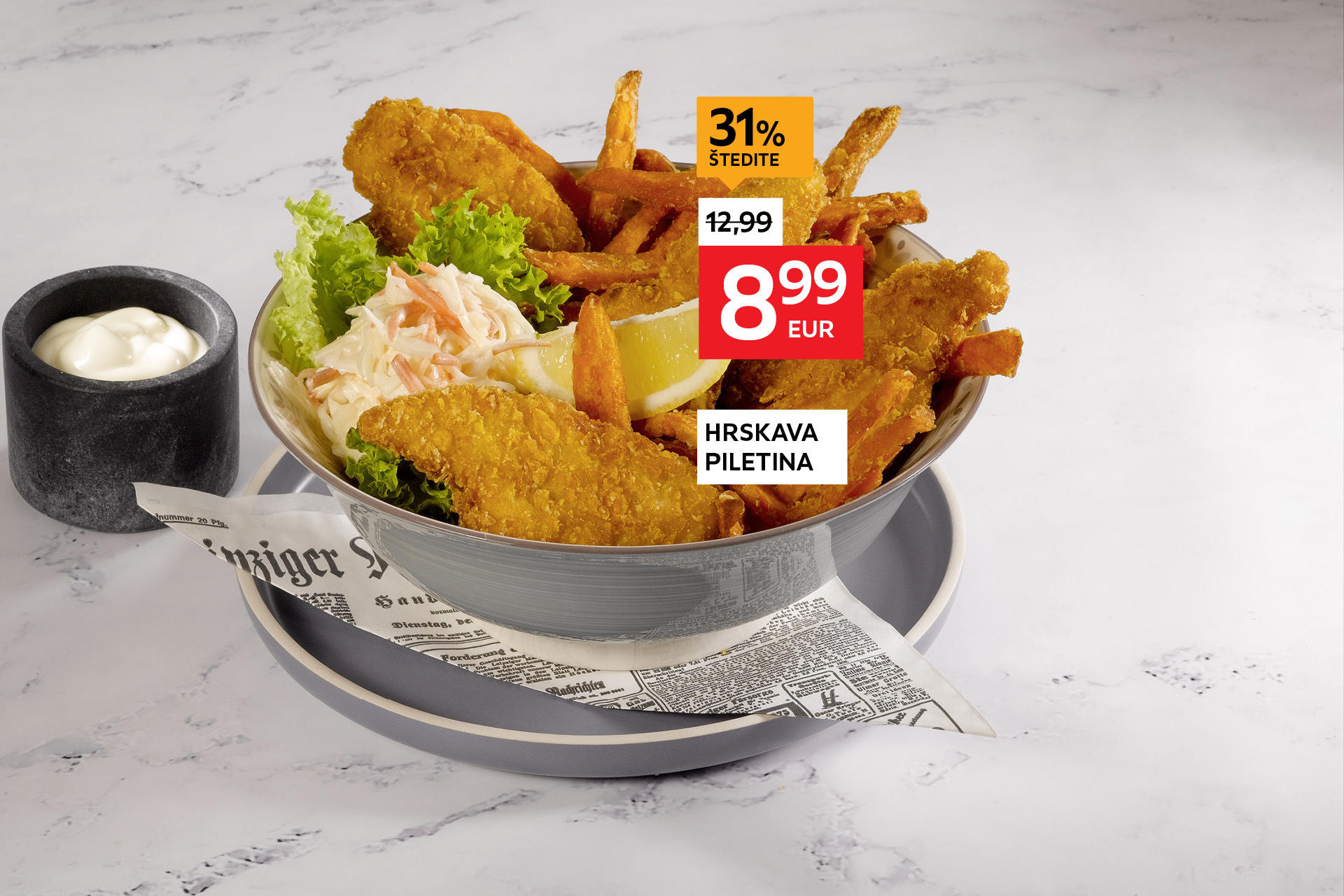 hrskava piletina umjesto 12,99 € nova cijena 8,99 € štedite 31%