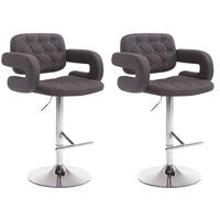 BARHOCKER Dubai, 2er Set, Gestell Metall in Chromoptik, Stoff Dunkelgrau - Chromfarben/Dunkelgrau, Textil/Metall (52/100/55cm) - TPFLiving