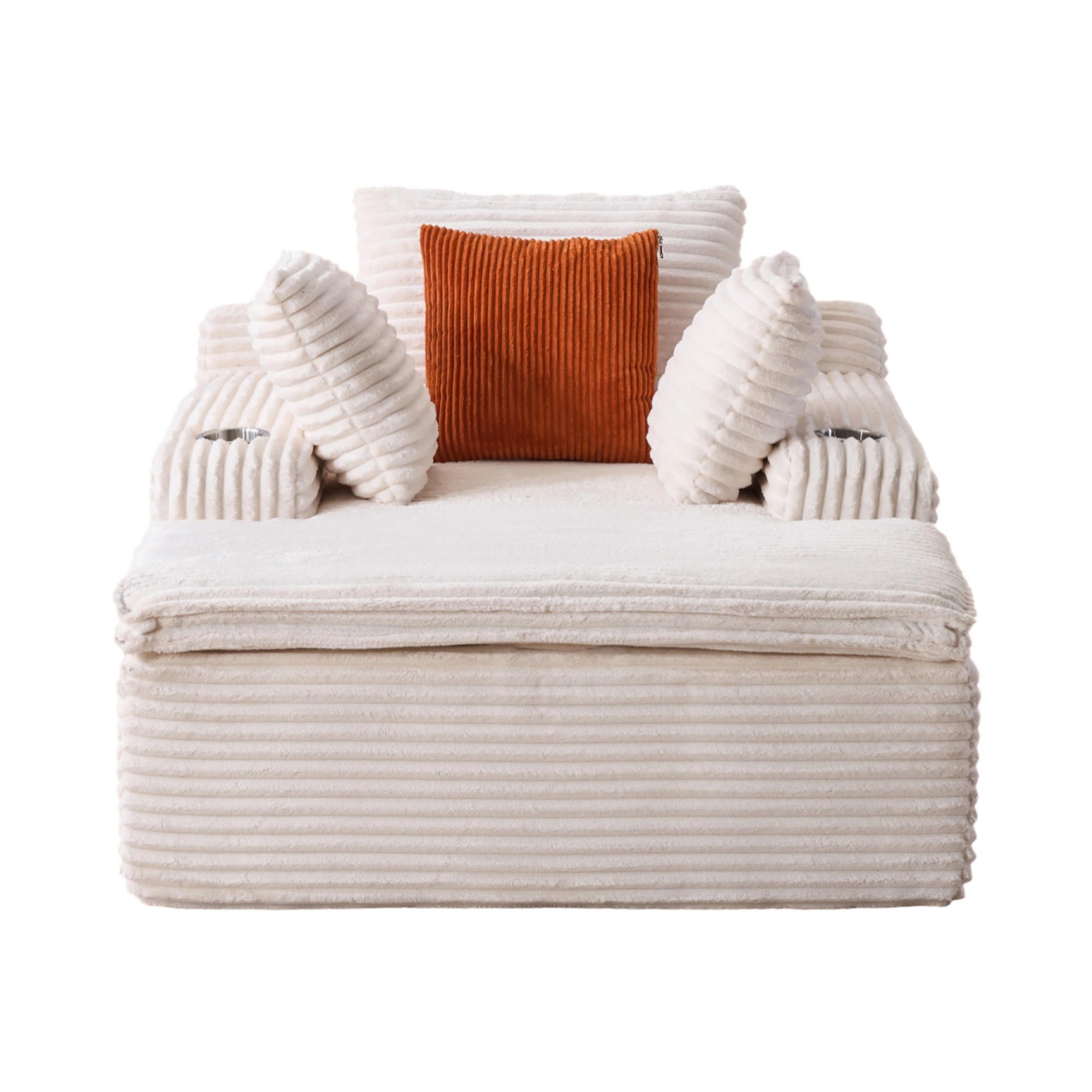 SOFA mit Schlaffunktion, Chaise Lounge, 3 Kissen, Beige, Cordstoff - Beige, Kunststoff (112/63/165cm) - Meubliv