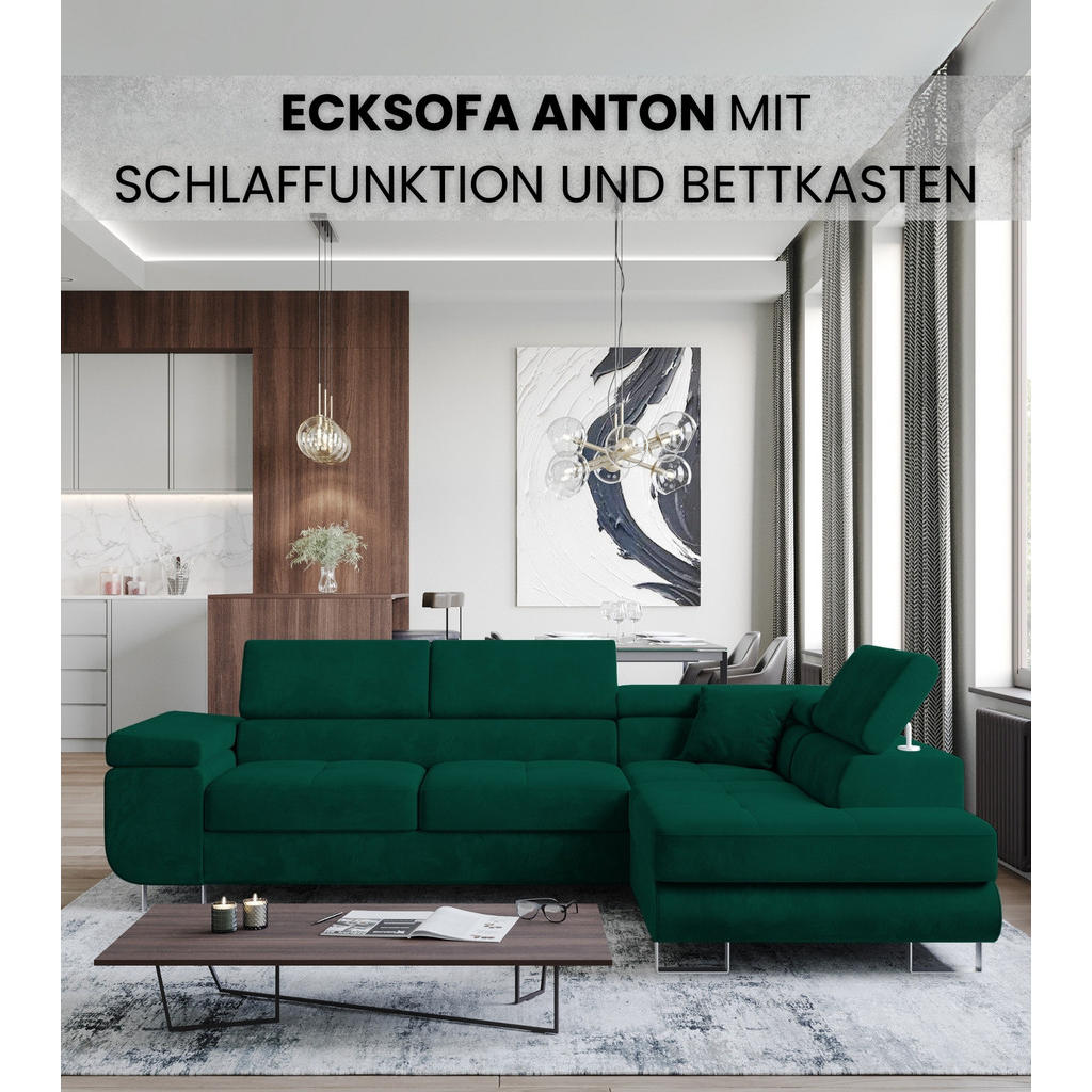 Thumbnail - Bromarkt Ecksofa, Grün, Textil, 4-Sitzer, L-Form,L-Form, 275x142 cm, Wohnzimmer, Sofas & Couches, Wohnlandschaften, Ecks...