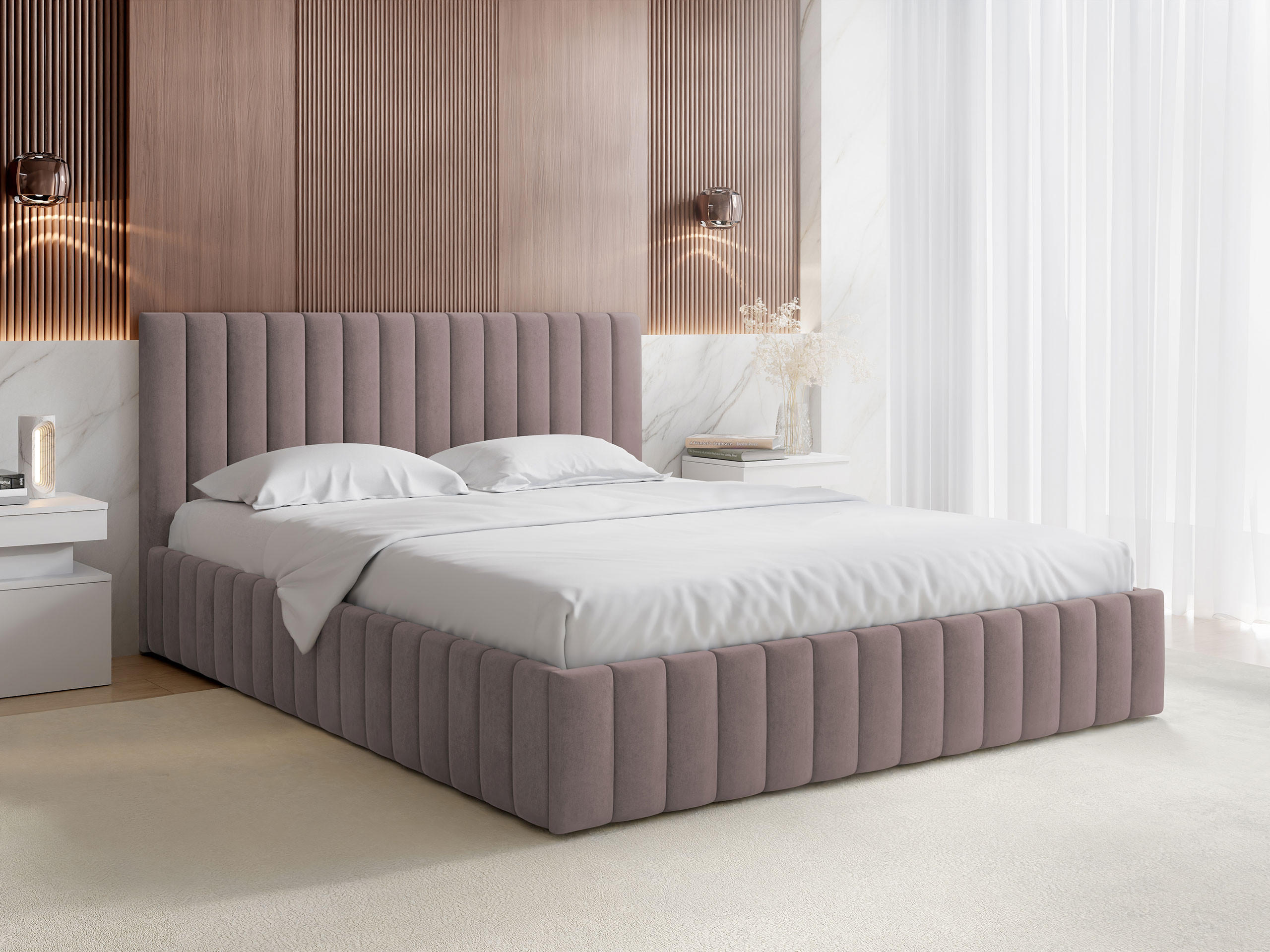 POLSTRBETT Lewezo - Violett/Naturfarben, Holzwerkstoff/Textil (140/200cm) - MIRJAN24