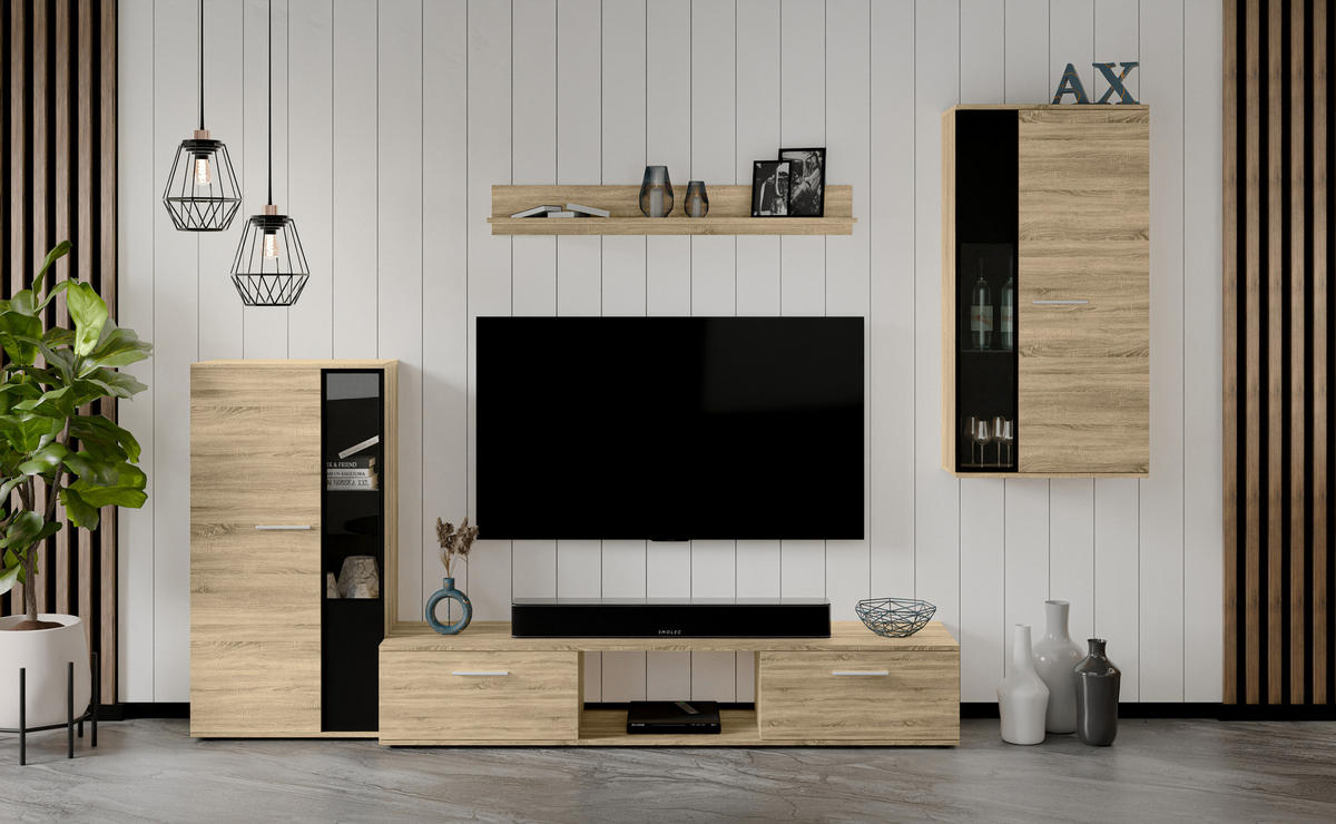 WOHNWAND Formilo Sonoma Eiche 294/180/40 cm Hochwertige TV Wohnwand - Beige, Holzwerkstoff/Kunststoff (294/180/40cm) - AX Living