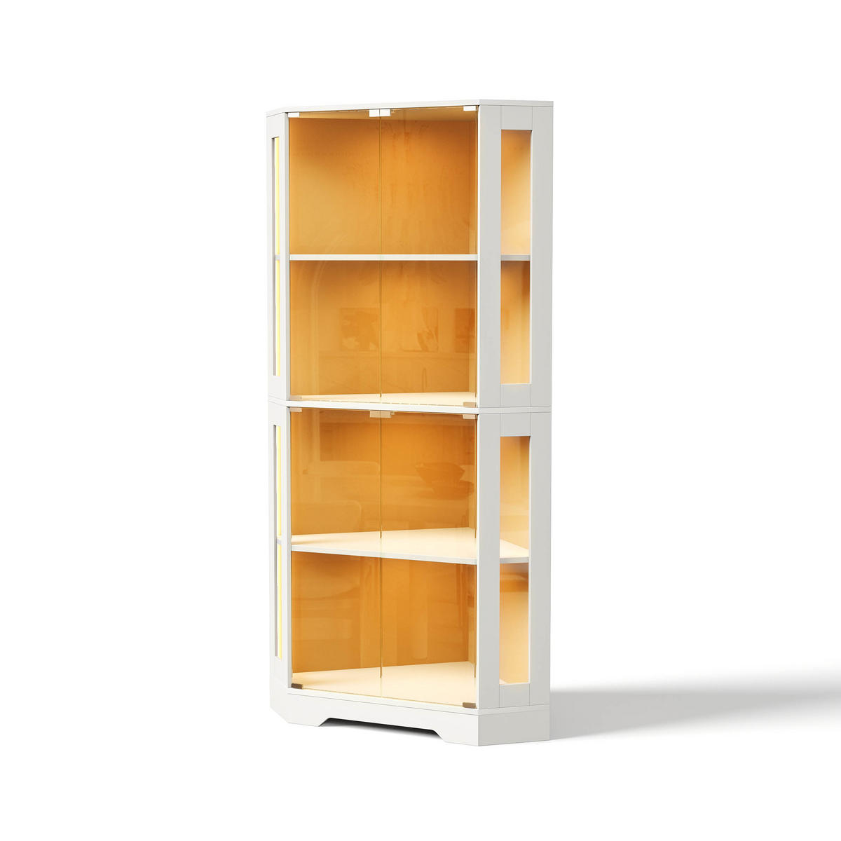 GESCHIRRSCHRANK 165 cm MDF Weiß mit RGB-LED, Glastüren und Weinregal - Weiß, Holzwerkstoff (40/165/40cm) - Korfee