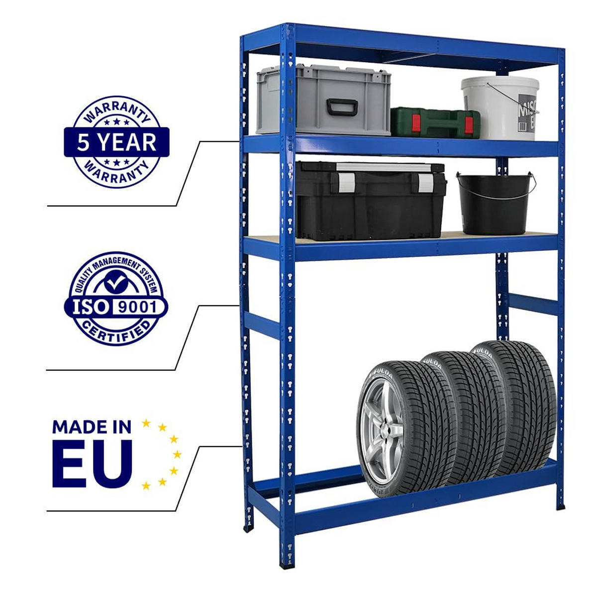 REIFENREGAL Tiger 2er-Set mit 2x 180x120x40 cm bis zu 12 Reifen mit 3 Fachboden Blau - Blau, Metall (240/180/40cm) - PROREGAL