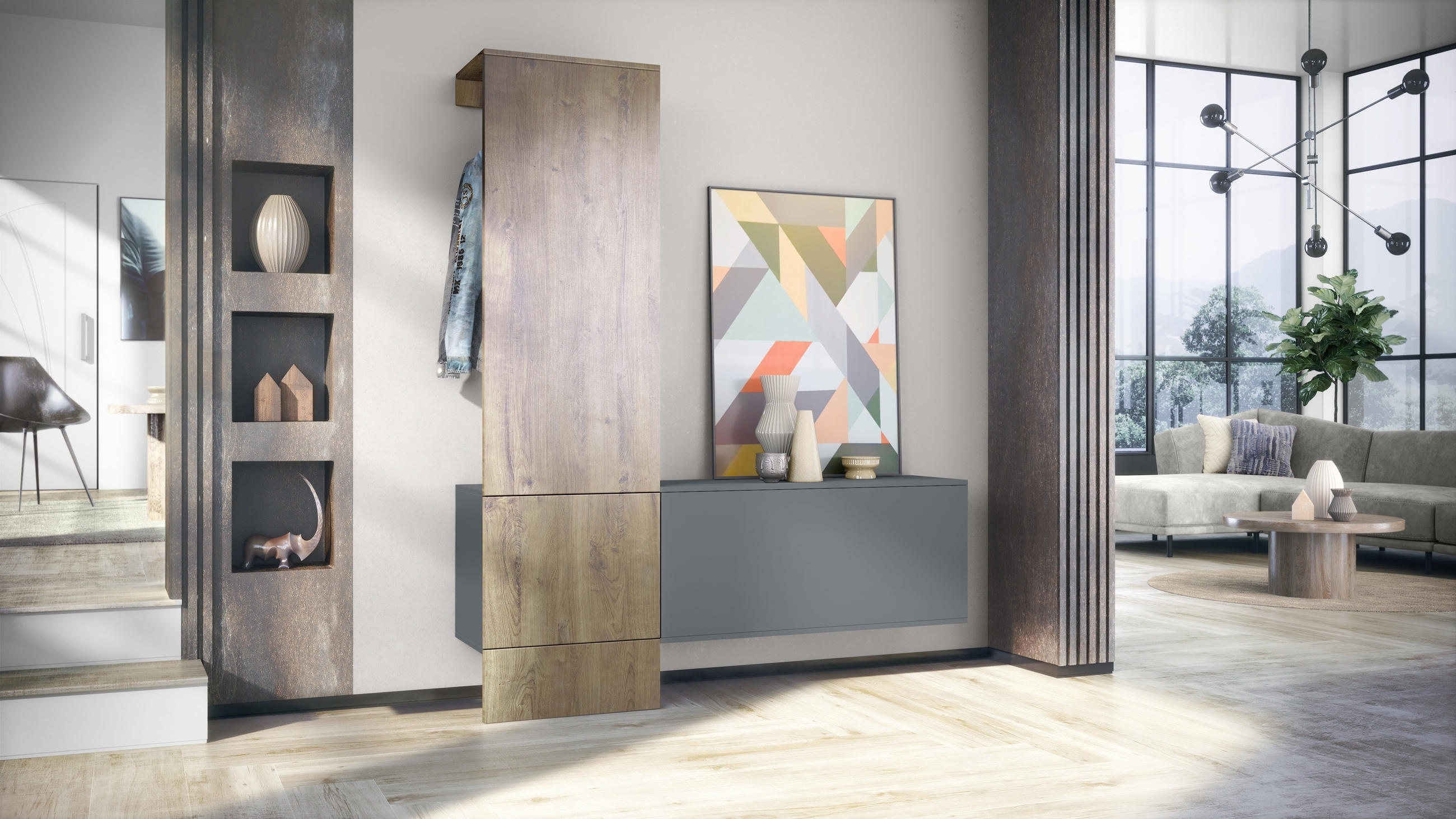 GARDEROBE Carlton Paneel in Eiche Ribbeck - Alteiche, Holzwerkstoff (156.5/193/35cm) - Vladon