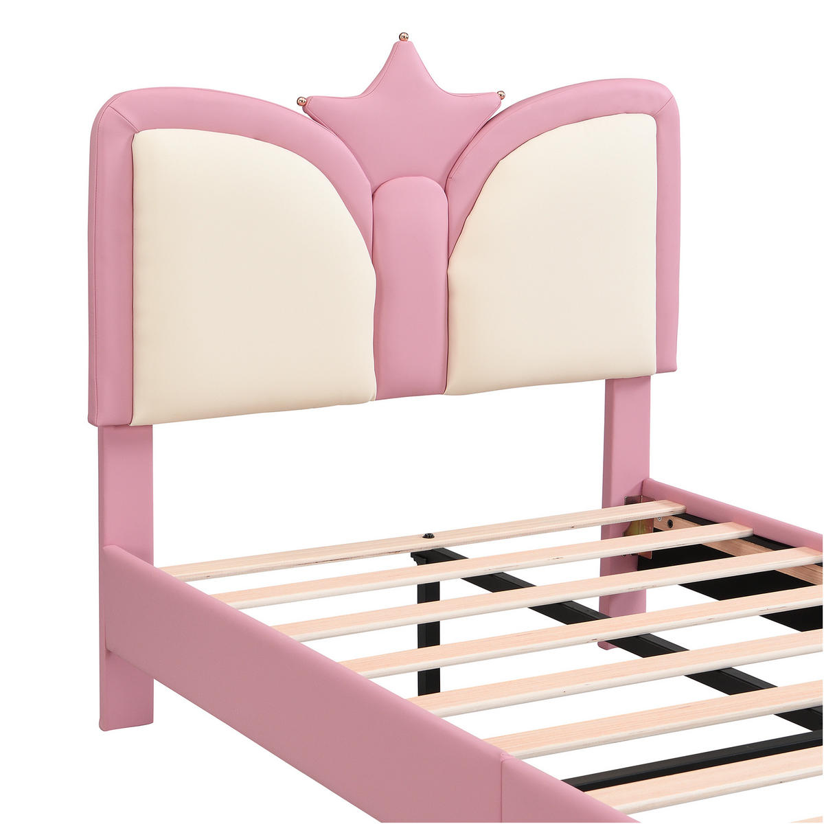 ČALÚNENÁ posteľ 90/200 cm, ružová/biela, detská posteľ, čelo postele s korunou - pink, drevo (90/200cm) - SHOPENTRA