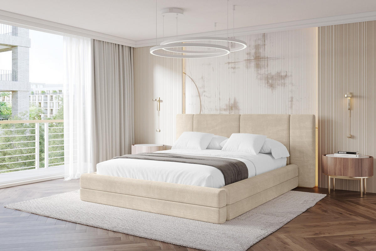 POLSTERBETT mit Bettkasten und Lattenrost, Boxbett ohne Matratze - TEVO 140x200 Beige - Creme, Holzwerkstoff/Textil (140/200cm) - ALTDECOR