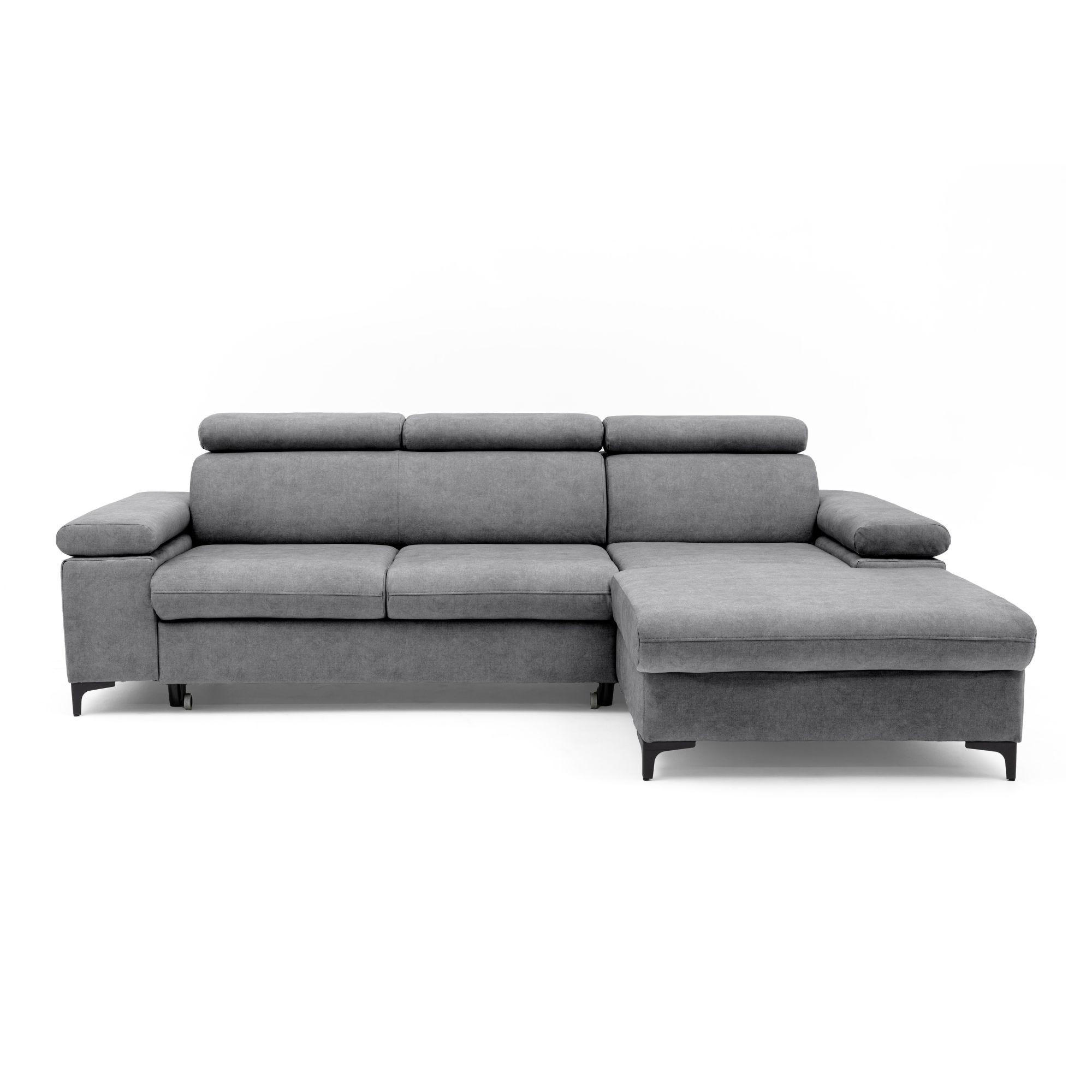 ECKSOFA MAVIC L Rechts mit Schlaffunktion Velours Grau - Schwarz/Grau, Glas/Holz (257/176cm) - Muffo