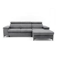 ECKSOFA MAVIC L Rechts mit Schlaffunktion Velours Grau - Schwarz/Grau, Glas/Holz (257/176cm) - Muffo