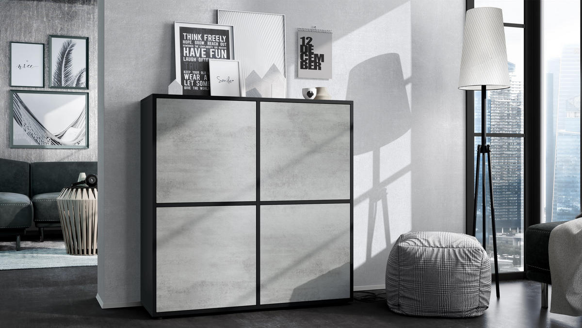 HIGHBOARD Cuba Türen in Beton Oxid Optik - Hellgrau, Holzwerkstoff (104/105.5/35.5cm) - Vladon