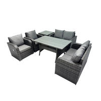 GARTENSET mit Zweisitzer,Esstisch,Beistelltisch Polyrattan 6-Sitzer - Dunkelgrau/Grau, Glas/Kunststoff - Fimous