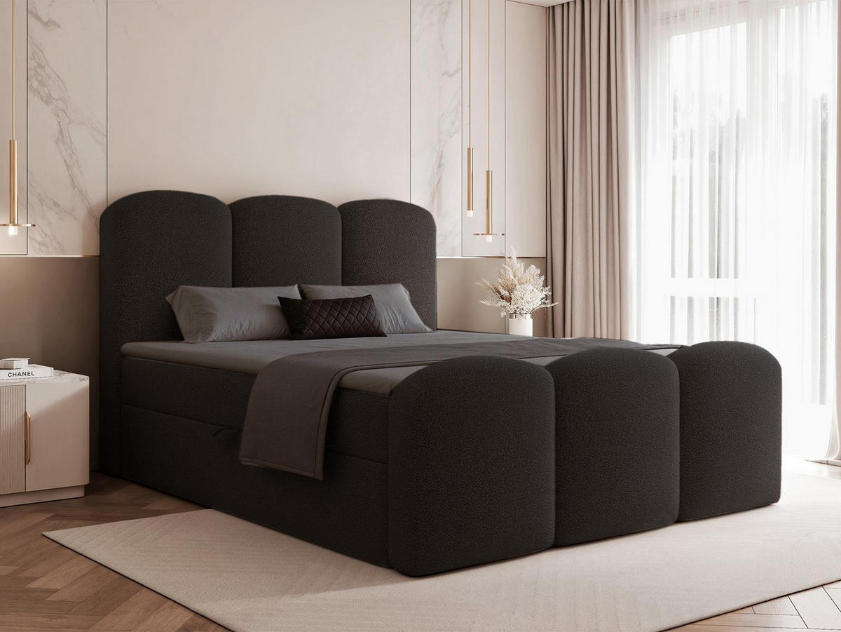 BOXBETT 140x200 VELIA Schwarz - Schwarz, Holzwerkstoff/Textil (140/200cm) - Compleo24