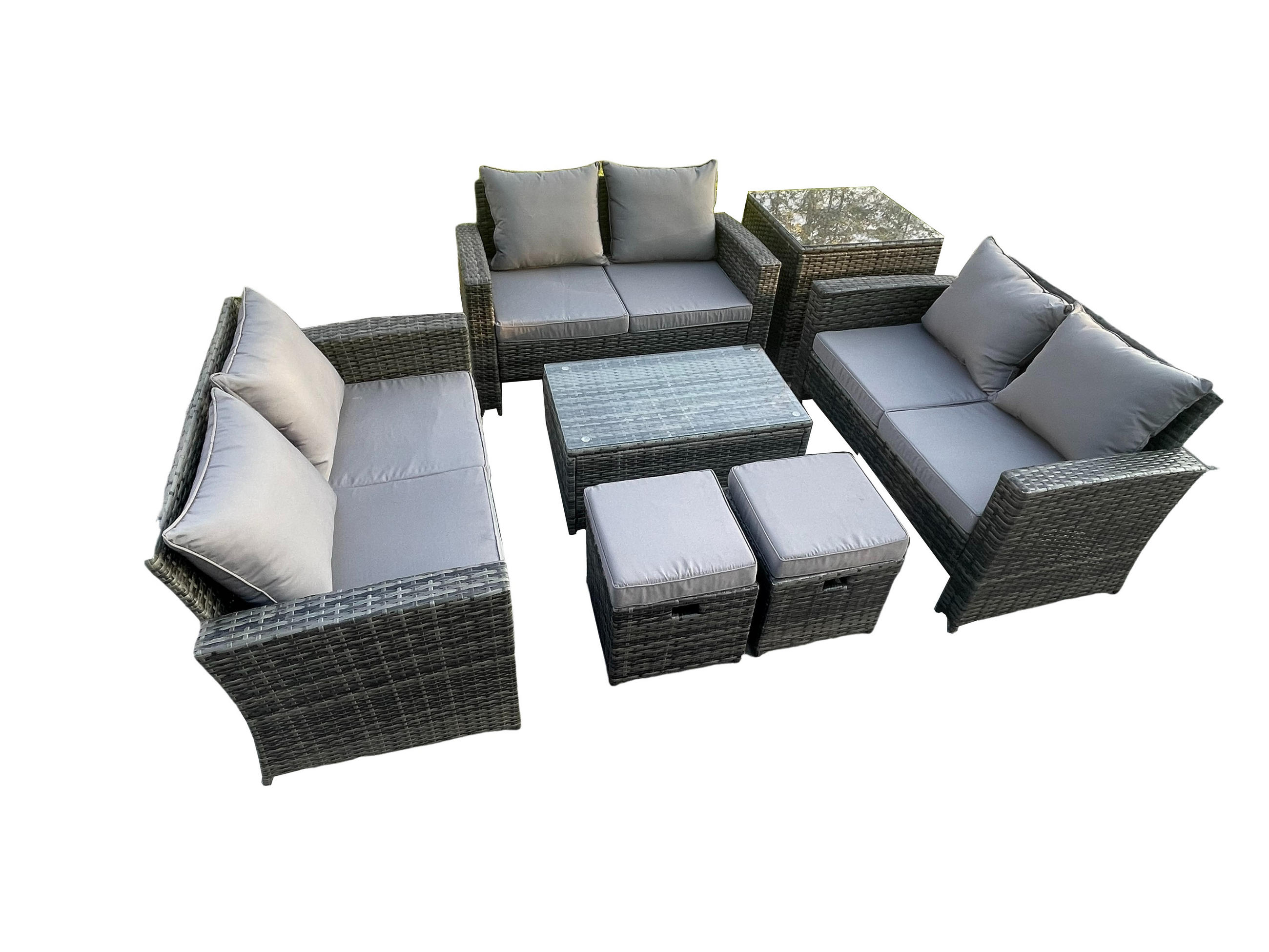 GARTENMÖBEL-SET mit Kissen Polyrattan Dunkelgrau 8-Sitzer - Dunkelgrau, Metall - Fimous